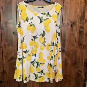 Lemon Print Sleeveless Top - White and Yellow